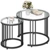 Round Coffee Tables Set of 2, Nesting Tables with Tempered Glass Top and Steel Frame, Black