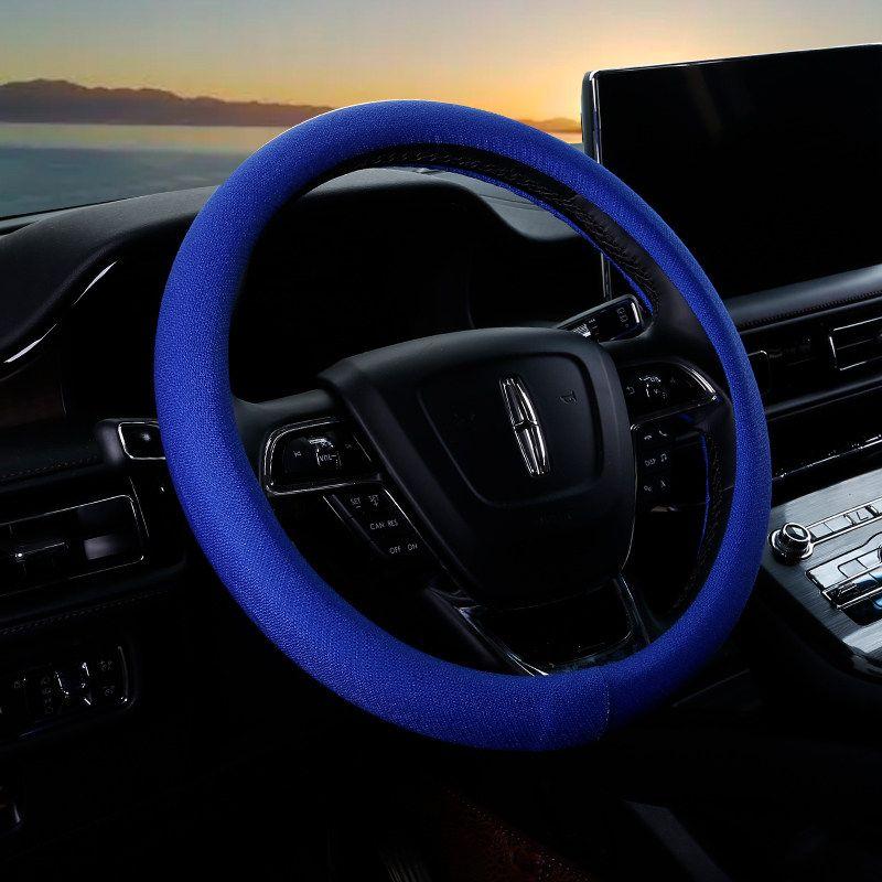 Car Steering Wheel Cover D-Shaped Handlebar Cover Summer Breathable Non-Slip Sweat-Absorbent Linen All-Season Universal Cartoon Cute for Women