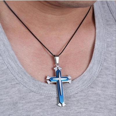 Men's Metal Pendant Cross Chain Necklace Jewelry Cross Pattern Stainless Steel Jesus Cross Pendant Necklace
