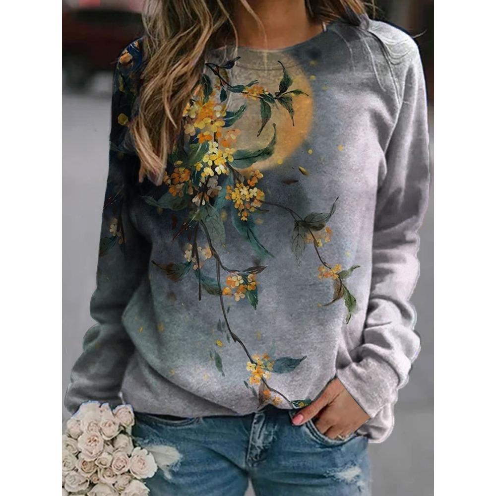 GMXIA Spring and Autumn Women's Retro Casual Fashion Crewneck National Style Hoodie