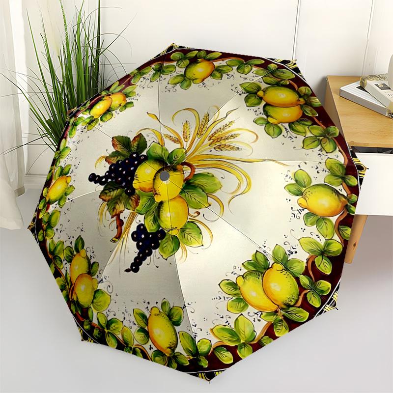 

1pc Lemon Plate Automatic Opening/Closing Folding Umbrella with 8 Ribs, Plastic Handle, Windproof Portable Sunshade Umbrella yy251222220