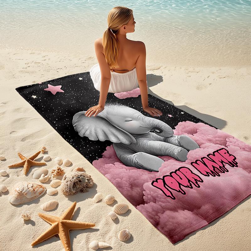 1PC Custom Name Ethereal Elephant Dreamscape Beach Towel Highly Absorbent And Sand-Resistant Towel for Swimming, Pool, Yoga, And Travel Lightweight