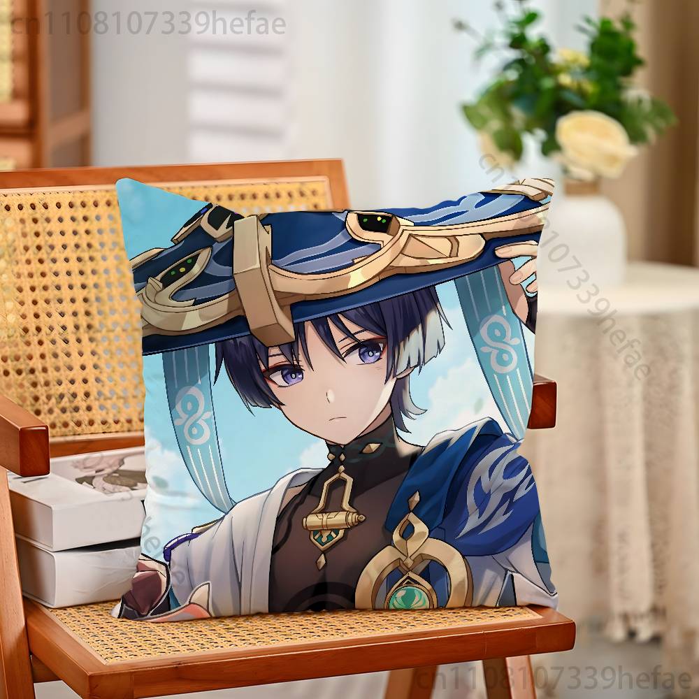 genshin impact wanderer chibi Throw Pillow Case For Decoration 30cm 50cm 55cm Square Home Pillowcase Case