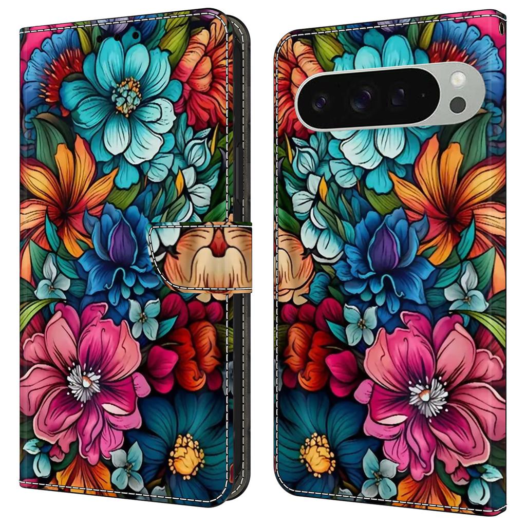 For Google Pixel 9 Pro XL Case Pattern Printed Protective Cover TPU+PU Leather Flip Phone Case
