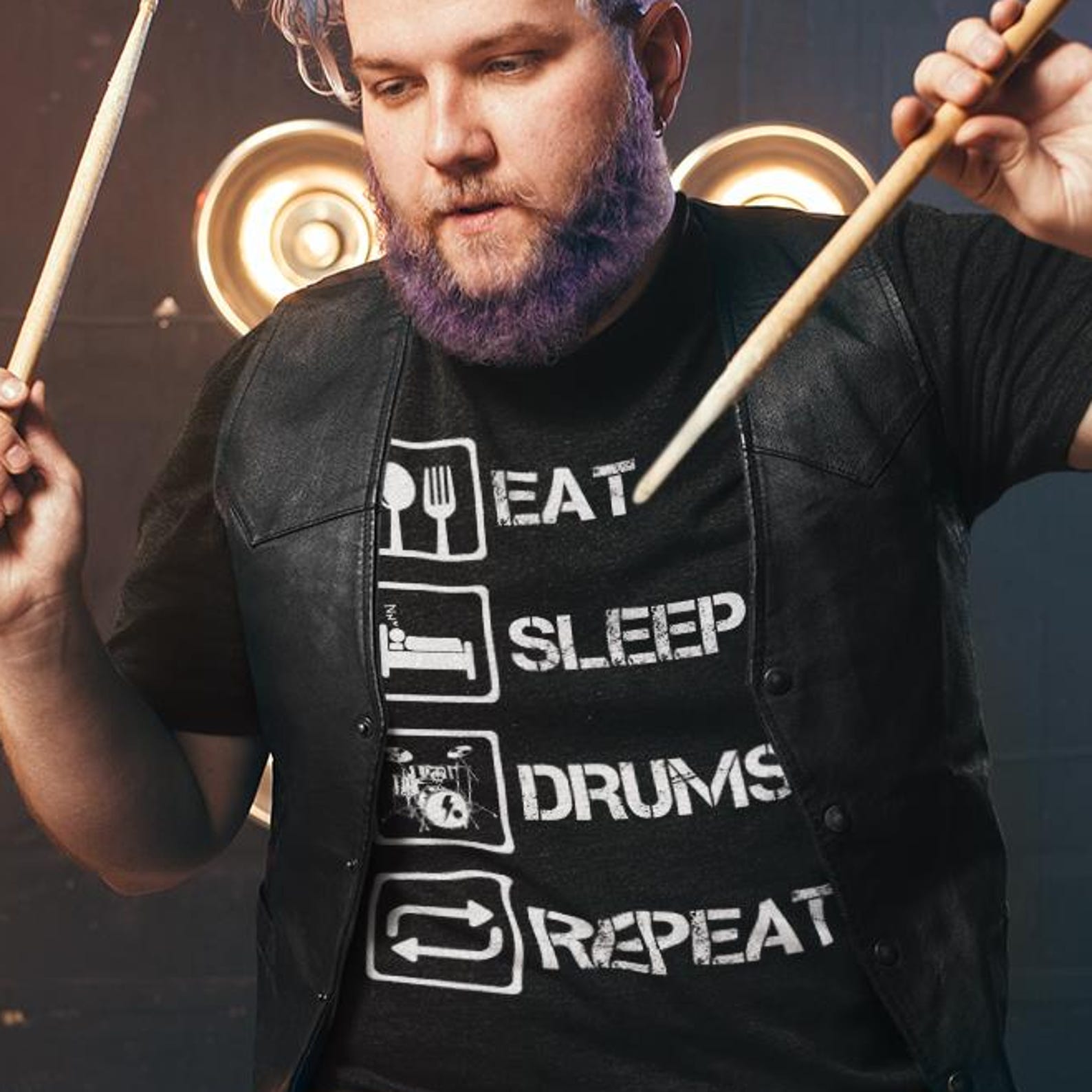 Eat Sleep Drums Repeat T-Shirt (US) Funny Musician Gift 2XL