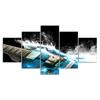 Abstract Blue Music Guitar Music Scene 5 Piece Five Panel Wall Canvas Print Modern Art Poster Picture Home Decor Gift For Him For Her