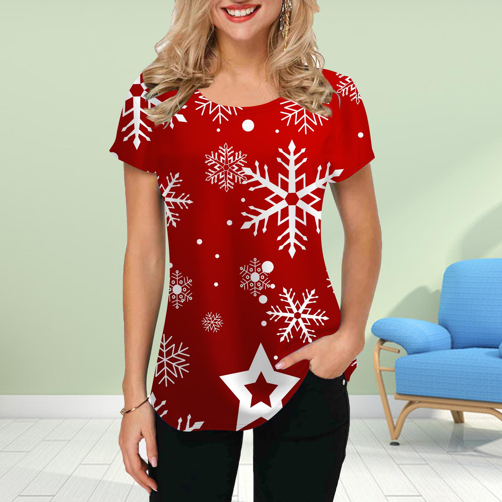 

Модная женская футболка с принтом «Счастливые снежинки», забавная повседневная футболка с круглым вырезом и короткими рукавами, летняя женская футболка 2XL разноцветный