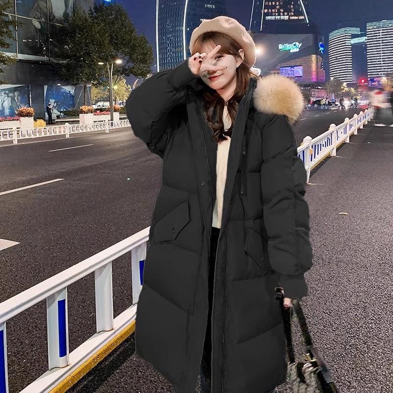 Womens Winter Puffer Coat 2026 Mid-Length Oversized Cotton-Padded Jacket With Detachable Faux Fur Hood