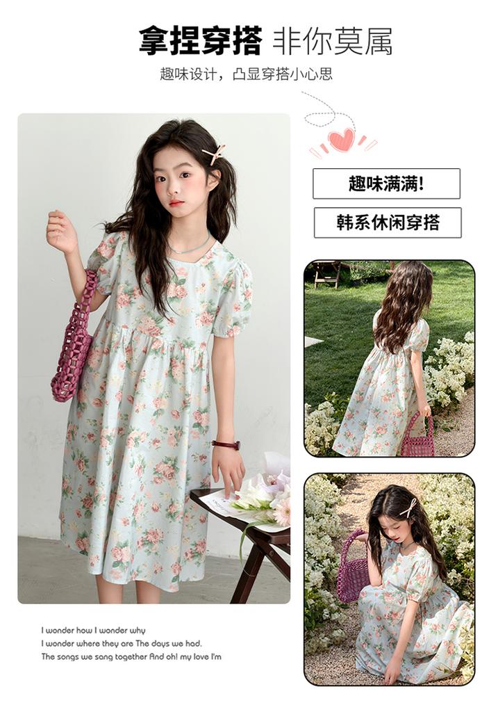 Girls' Summer Thin Children's Dress, Girls' Bubble Short Sleeved Dress, 2026 New Princess Dress Trend
