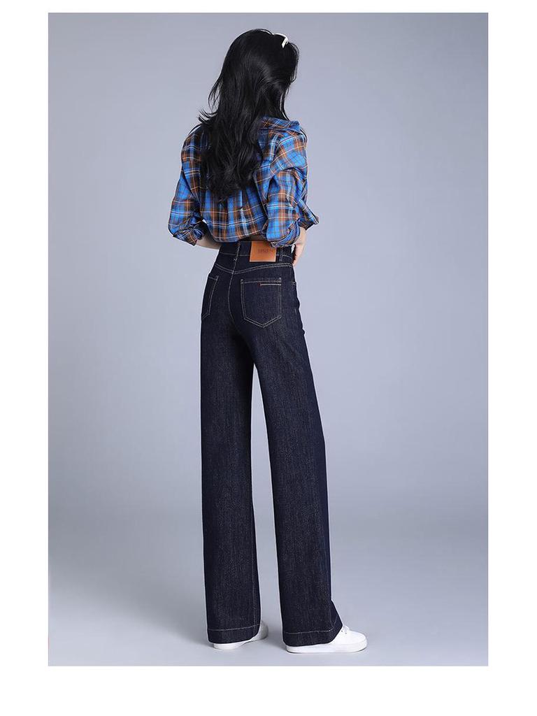 Brand High-Waist Slim Blue Wide-Leg Jeans for Women - Autumn New Style, Easy-to-Match Straight Denim Pants