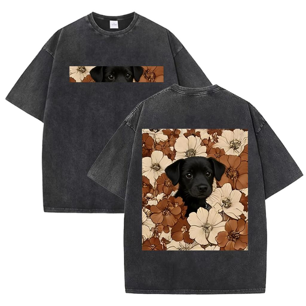 Double Sided Animal Pattern Print Vintage Washed T Shirt Oversized Cotton Aesthetic Kawaii Casual Short Sleeve Streetwear Tee