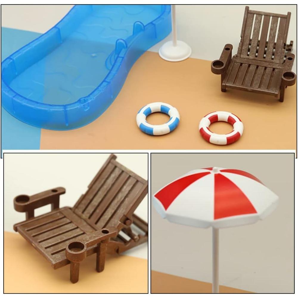 Puppenhaus Mini-Schwimmbad, Miniatur-Strandkorb-Set, Dekorationen, Sommer, Puppenhaus-Zubehör, Mini-Puppenhaus-Möbel, Spielzeug, Geschenk für Kinder