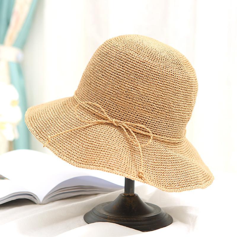 Handgeflochtener Strohhut für Damen, Sommer-Sonnenhut für den Strand, Sonnenschutzhut, Fischerhut, Koreanischer Stil, Vielseitig und faltbar