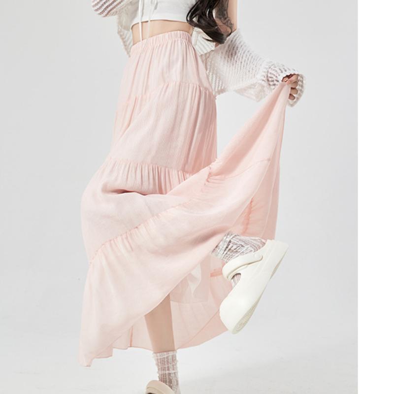 

Белая юбка для женской весны, новая юбка плиссе с высокой талией, А-силуэта, юбка-зонт, длинная юбка, юбка с большим подолом, юбка-торт XL