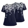 Women's Fashionable Printed Round Neck Pocket Short Sleeved Shirt With Slit Hem Uniform And Worker's Top