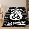 Retro Route66 America Mother Road Sign Flannel Blanket Soft Warm Throw Blanket for Bedroom Living Room Bed Travel Camping Picnic