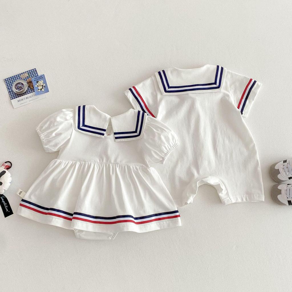 YIN OON Baby Clothes for Boys and Short Sleeve Romper Coverall with Sailor and Marine Perfect for Photo Size 80 Girls, Collar, Children's Outerwear,