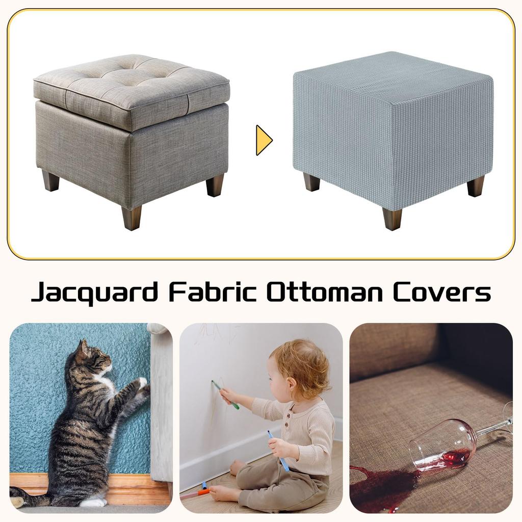 uxcell Square Jacquard Ottoman Slipcover with Elastic Stretch Footrest Stool Cover for Living Room Furniture Protector Medium Bottom, (Gray, Size)