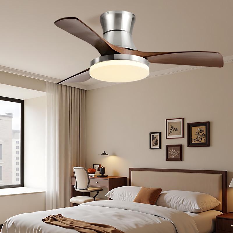 Walnut Retro Ceiling Fan Light with Straight Blades, Mid-Century Style for Bedroom or Restaurant