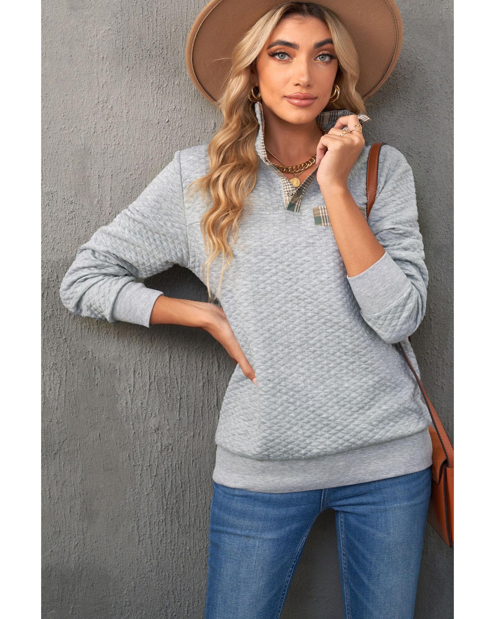 

Azura Exchange Quilted Plaid Elbow Patch Sweatshirt 2XL сірий колір