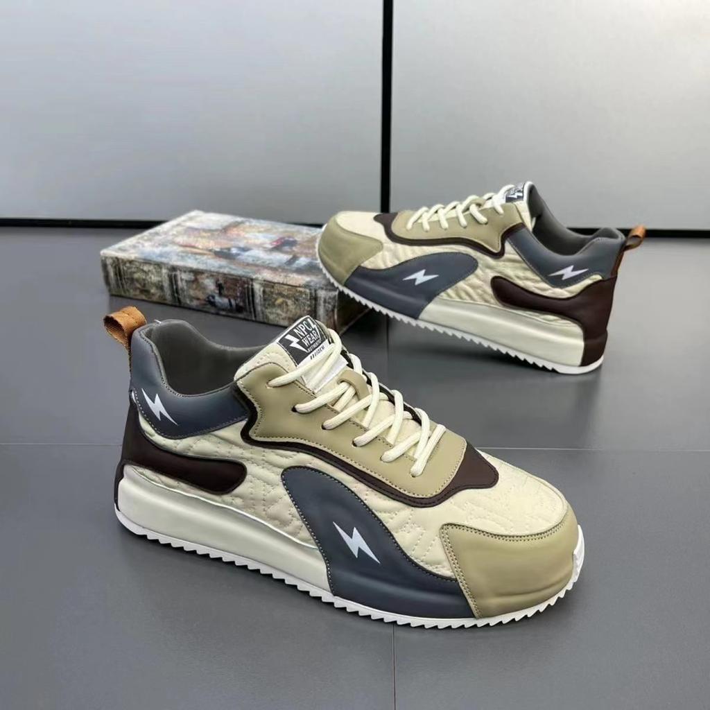 Fashion Men Casual Shoes Fashion Leather Canvas Breathable Color Block Running Luxury Sneakers Height Increased Platform Board Shoes