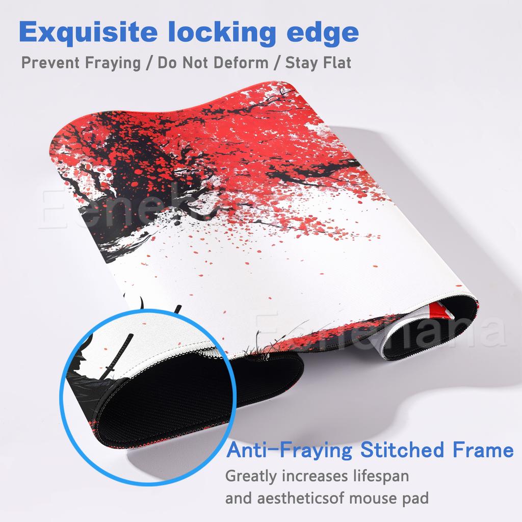 Samurai Anime Mauspads Sakura Landschaft Schreibtischunterlage Schwarz Weiß Gamer Tastatur Großes Mauspads PC Zubehör Gaming Laptop Teppich