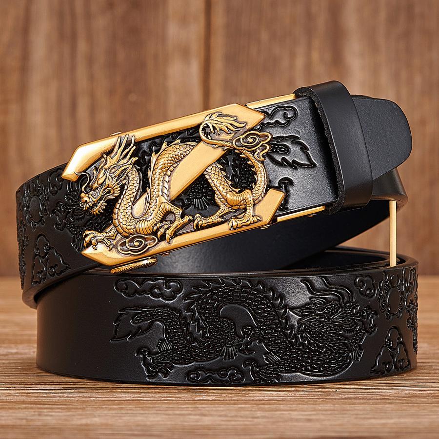 Erkek Hakiki Deri Kemerler Rahat Cırcır Kemer Otomatik Toka ile Lüks Tasarım Ejderha Desen Kemerler İş Erkekler için Kayış