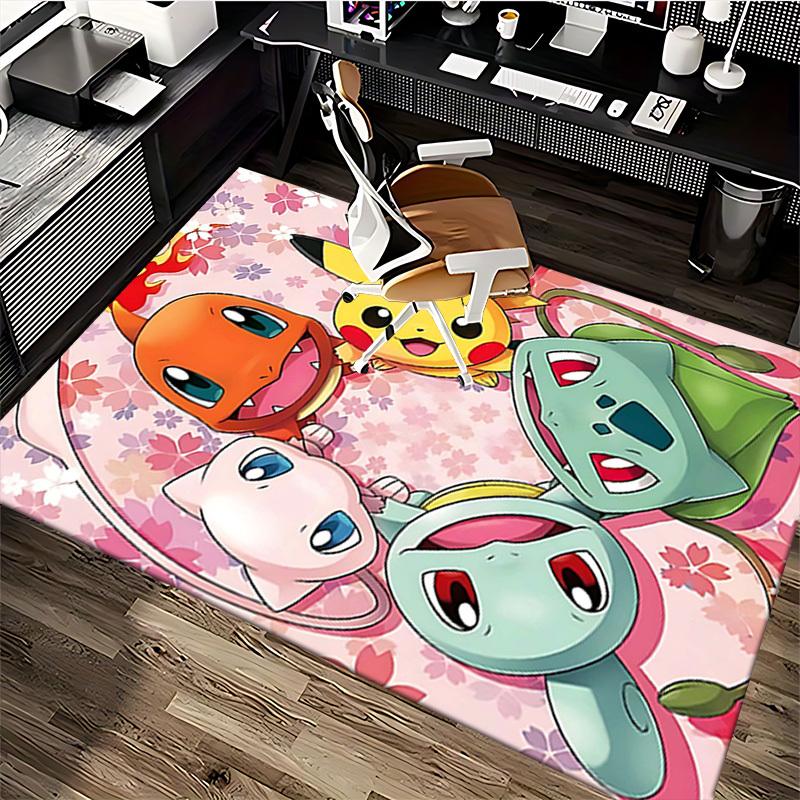 1pc Pikachu, Charmander, Squirtle & Bulbasaur Anime Chair Mat - Non-Slip Office Rug for Desk, Home Decor, Living Room, Bedroom, Game Room & Dormitory