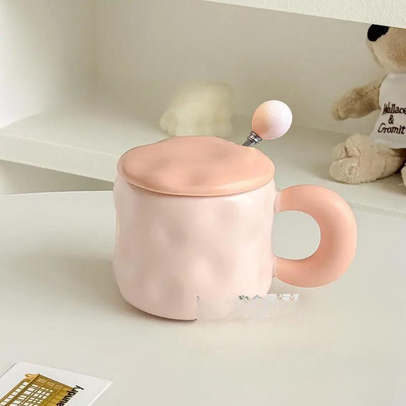 Cute High value Mug with Lid for Girls Office Coffee Cup Contrast Couple Cup