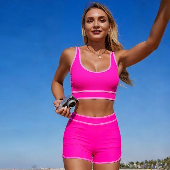 2Pcs/Set Women Swimsuit Set Racerback Tops Boxer Shorts Mid-Thigh Swimwear Water Sports Beach Pool Hot Spring Swimsuit