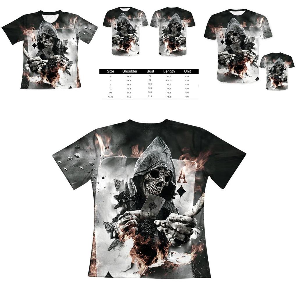 Fashion Men Funny Skull 3d Print T-shirt With Casual Crew Neck And Short Sleeves