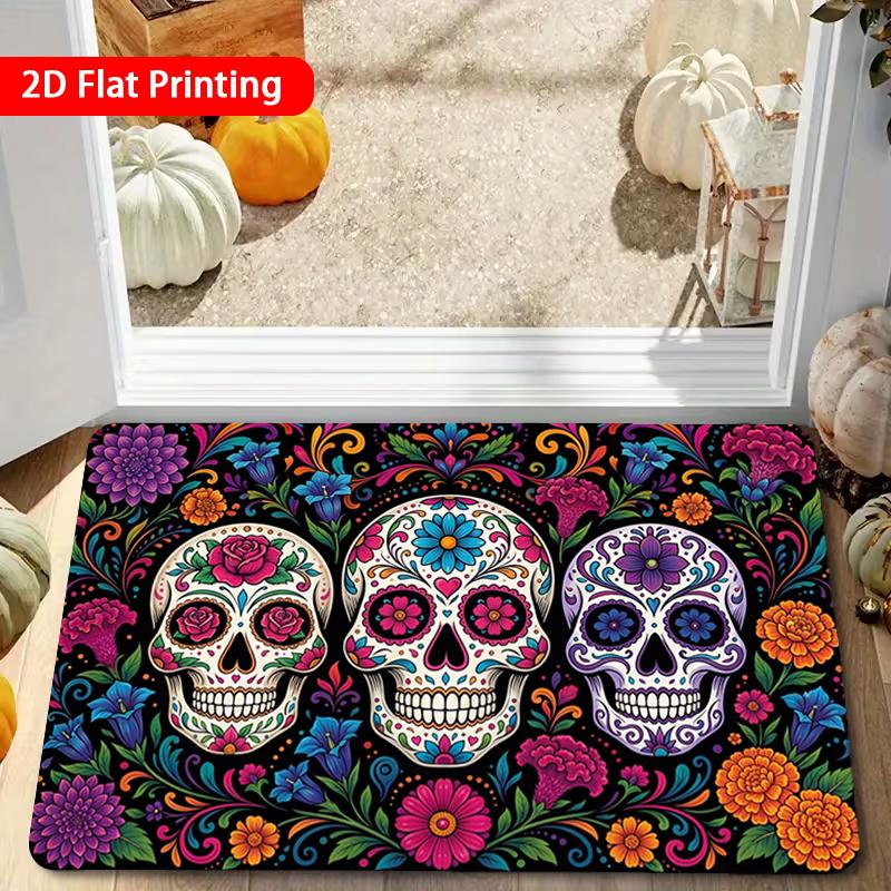 1pc 1pcs Day of the Dead Sugar Skull Rug - Mat Suitable for Entryway, Non-Slip Machine Washable Colorful Suitable for Home Decor, Hall, Bathroom, Balc