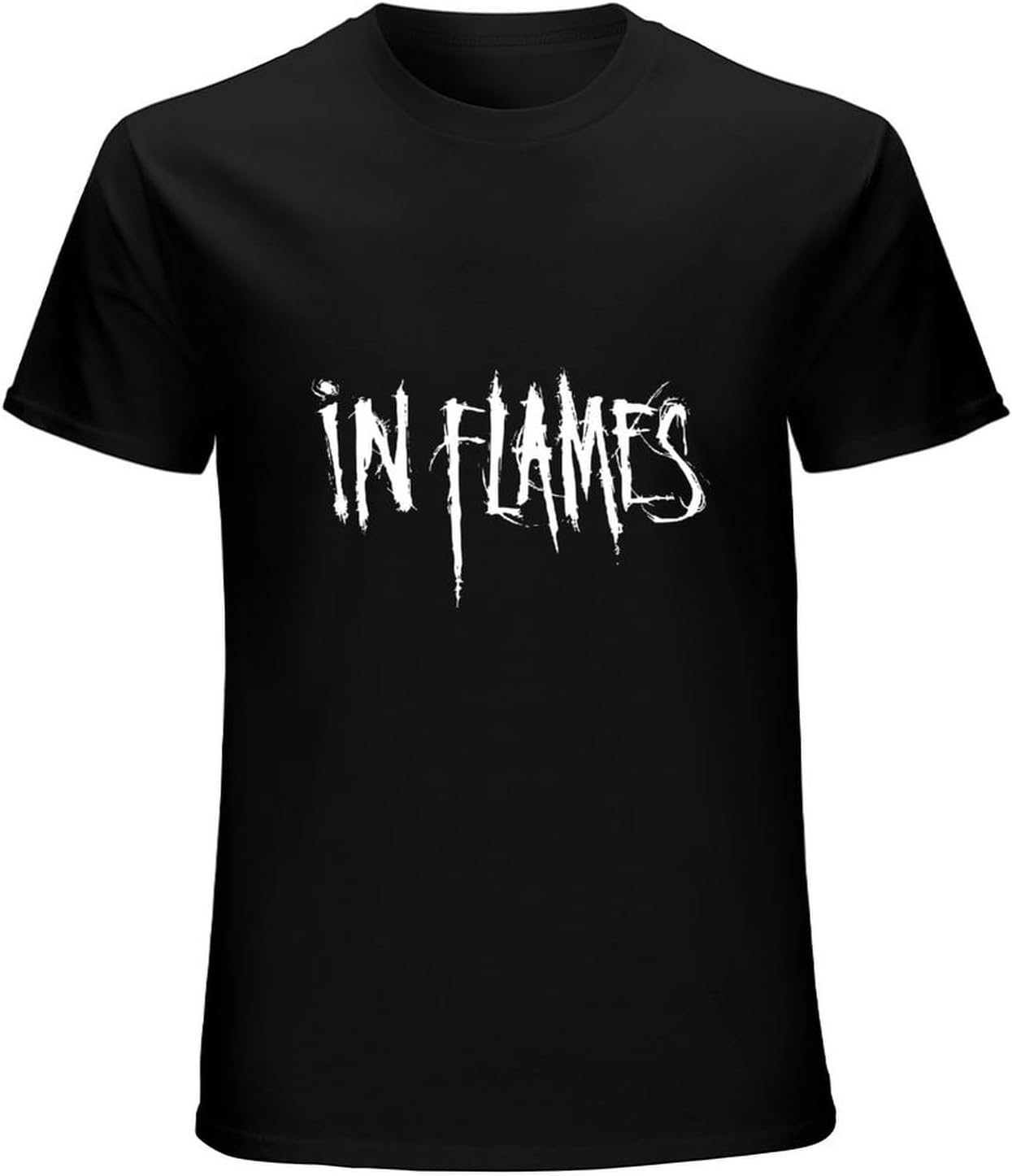 Men s in Flames Logo Black T Shirt Casual Short Sleeve Black XL