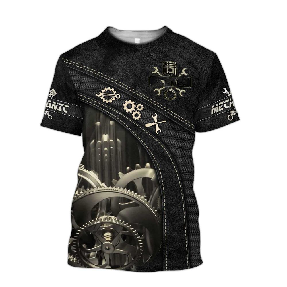 Vintage T-Shirt Mechanic 3D Print Tops 5xl Men T Shirt Summer Clothing Personalized Name Street Casual Sports Oversized Pullover