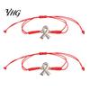 Support And Blessing Gift 2PCS Hand-woven Braided Bracelets with Metal Ribbon Pendant, Adjustable Cord Awareness Simple String Bracelet Wristbands,