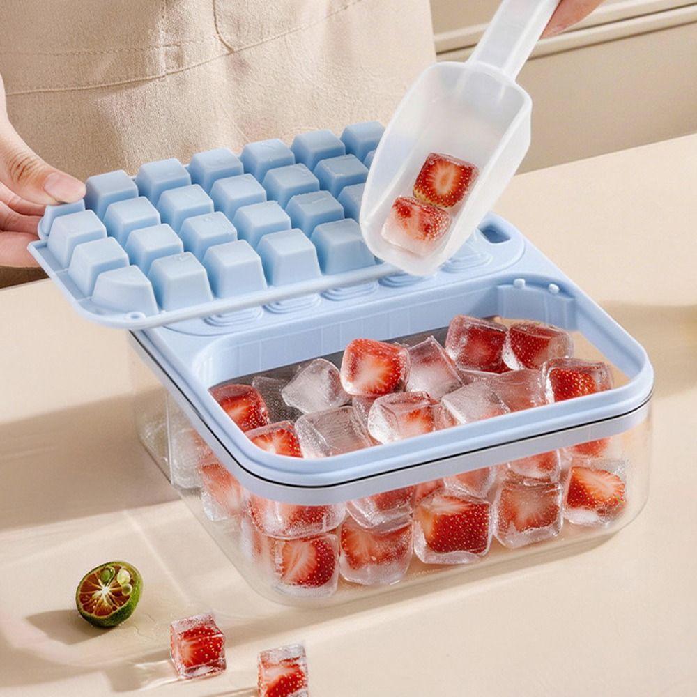 2-in-1 Press Ice Tray Box One-Touch Release Ice Maker Space Saving Ice Cream Mold  Home Kitchen Use