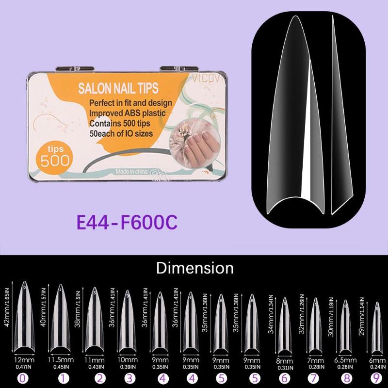 600 Stück Stiletto-Fingernägel zum Aufpressen Acrylnagel Französische Halb-Abdeckung Gel-Spitzen Falsche Spitzen Maniküre-Zubehör DIY-Verlängerungswerkzeuge