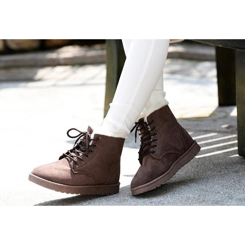 2025 Women Winter Snow Boots Warm Flat Plus Size Platform Lace Up Ladies Women's Shoes New Flock Fur Suede Ankle Boots 35-43