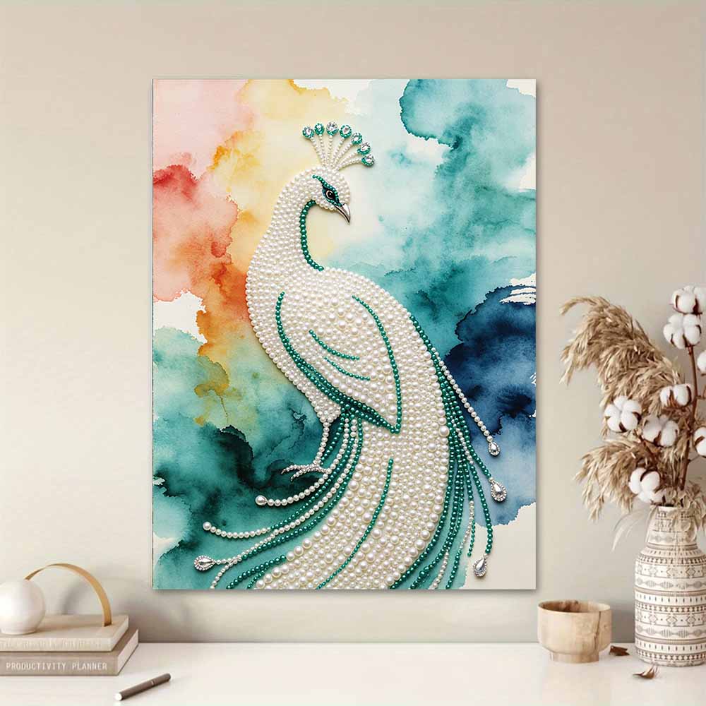 Elegant Peacock Pearl Kit 5D DIY Round Rhinestone Art for Adults Relaxing Handmade Wall Decor Holiday Gift Frameless
