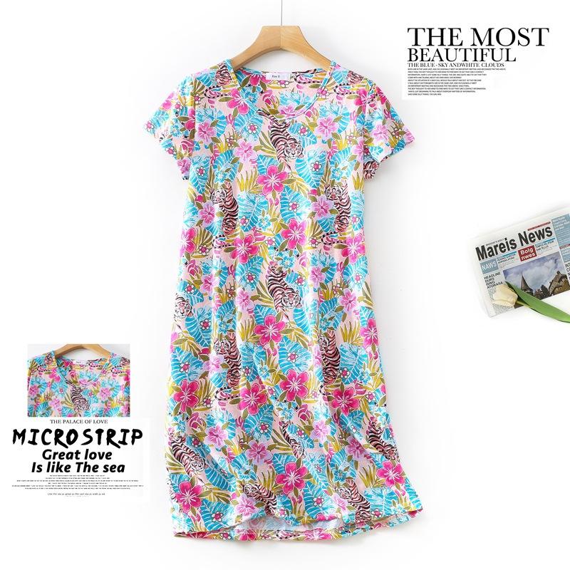 Plus size Estate Donna Camicia da notte Manica corta Simpatico cartone animato pigiameria dolce O Collo Camicie da notte Pigiama Pigiama da donna in cotone