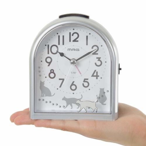 MAG Alarm Clock, Analog, Cat Design, Cute, Kids', Quiet, Continuous Second Hand, Electronic Sound, Alarm, Snooze, Light, Silver, Migrate T-747 SM-Z, N