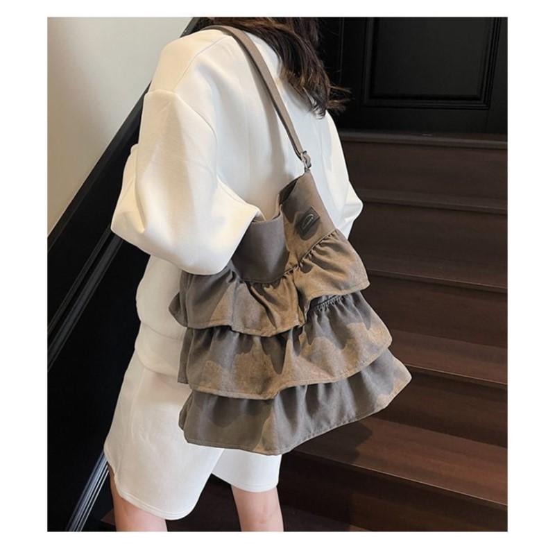 JIAERDI Korean Style Ruffle Y2k Crossbody Bags Women High Street Canvas Casual Shoulder Bags Ladies Large Capacity Handbag 2025
