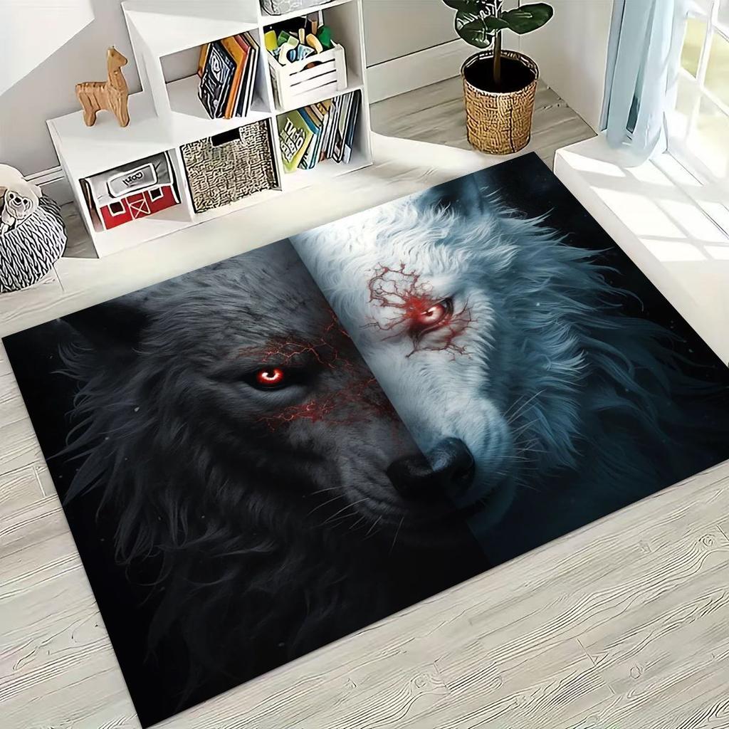 Norse Mythology Fenrir Wolf Beast Cartoon Rug for Bedroom Living Room Sofa Home Doormat Decor, Large Kid Play Non-slip Floor Mat