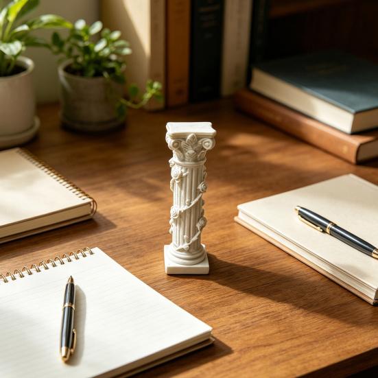 White Corinthian Column Ornament, 3D Printed Flower Vine Column Statue, Roman Column Desktop Ornament for Home Desk Shelf Decor
