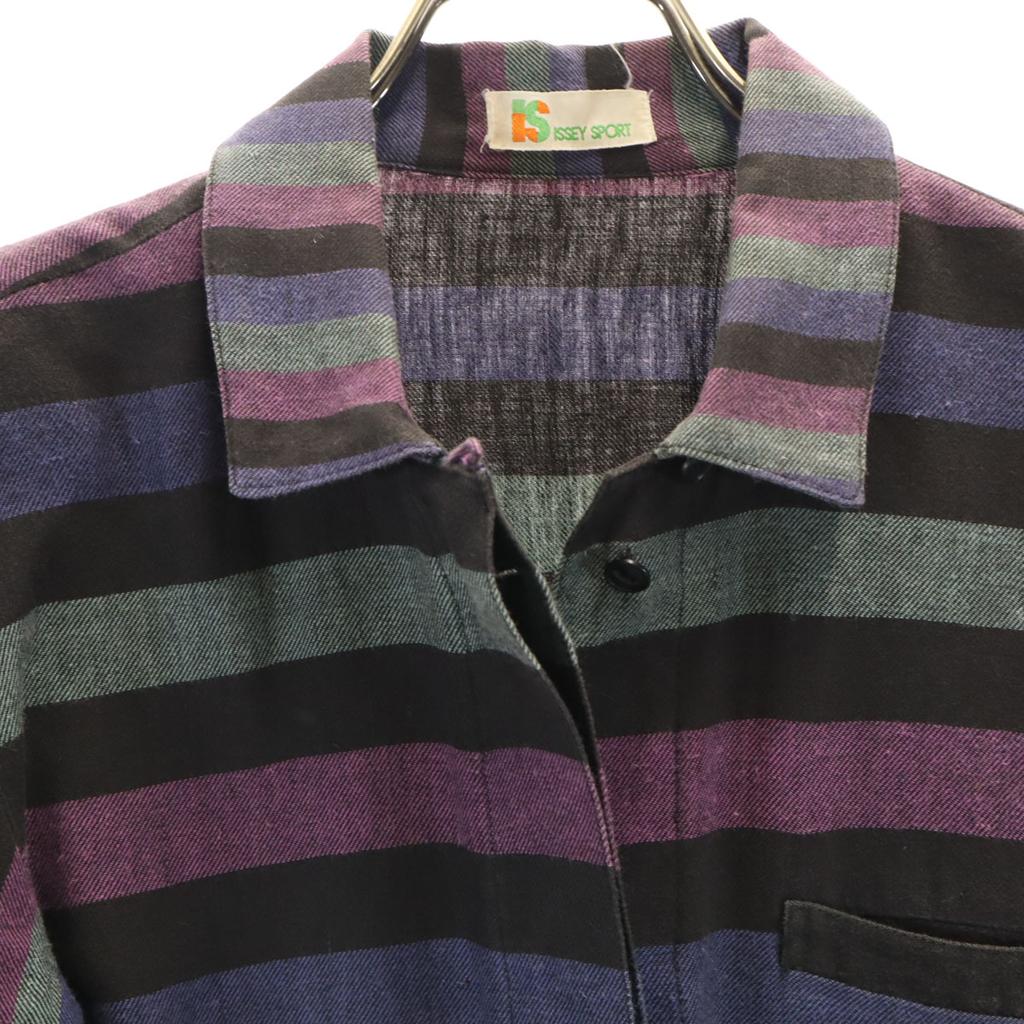 ISSEY SPORT 90s Made In Japan Old Border Pattern Long Sleeve Open Collar Shirt Women Used