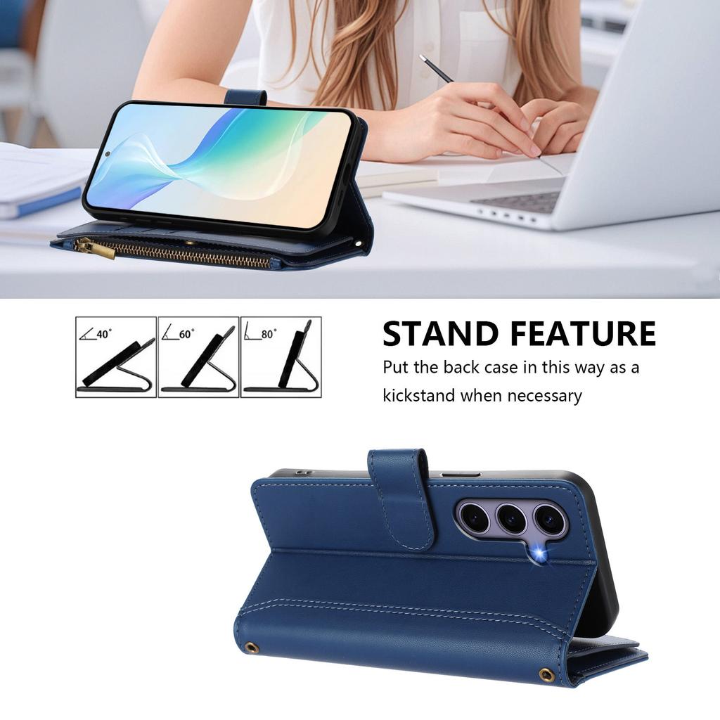 For Samsung Galaxy S24/Galaxy S25 Leather Case 9 Card Slots Zipper Wallet Stand Phone Cover with Wrist Strap