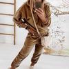 1 Set Sweatshirt Sweatpants Solid Color Elastic Cuff Autumn Winter Thick Warm Pullover Pants for Daily Wear