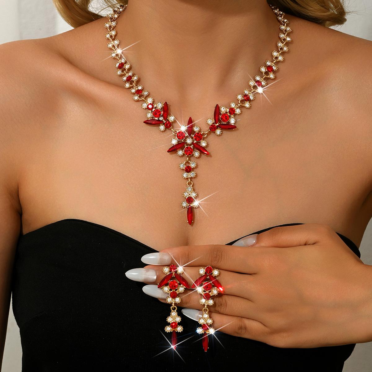 

European and American cross-border necklace earrings two-piece set with high-end feel, bride wedding jewelry wholesale