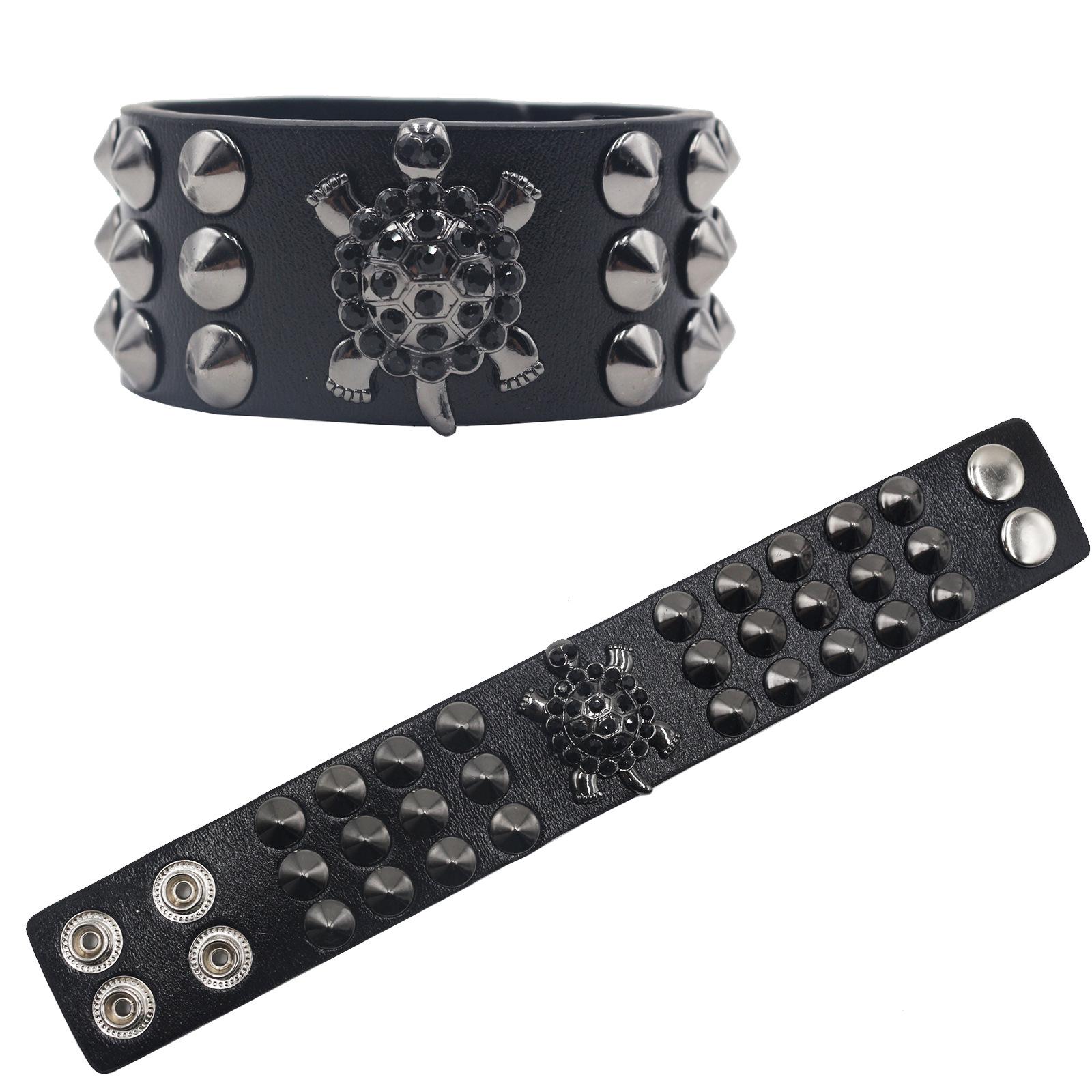 Панк-браслет из кожи с шипами - Модный европейский и американский стиль чёрный