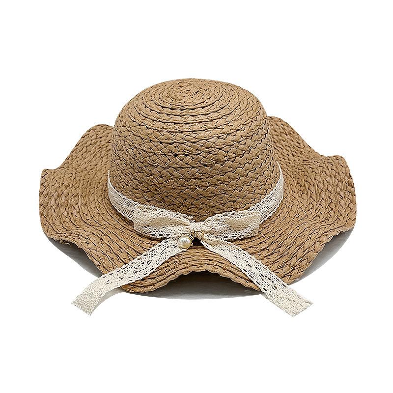 Summer little girl big eaves sunshade straw hat female treasure summer princess beach sun protection sun fisherman children's hat bag